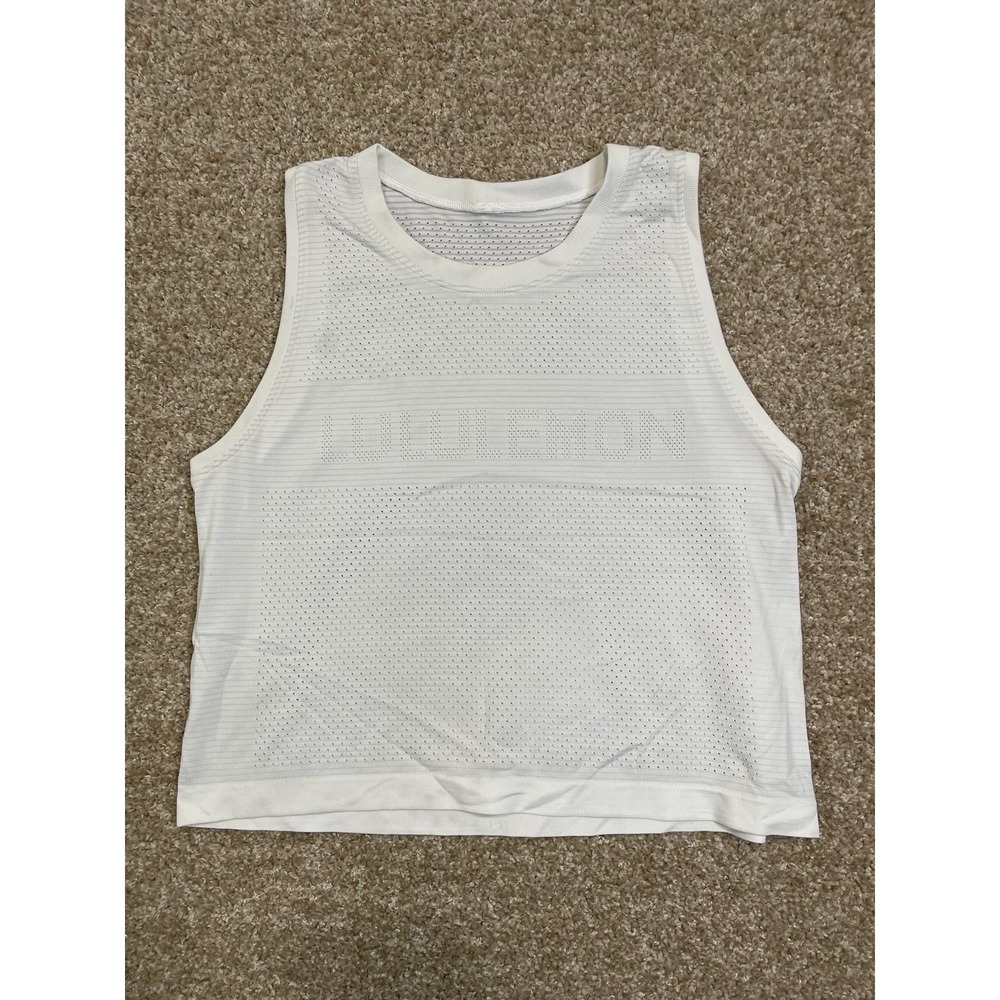 Lululemon Tank Top Womens 4 White Cropped Performance Running Yoga Athleisure